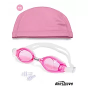 Heatwave泳鏡 PP盒純矽膠眼罩+泳帽組 粉紅泳鏡+粉泳帽