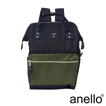 anello 新版基本款2代R系列 防潑水強化 經典口金後背包 Regular size- 深藍x橄欖綠
