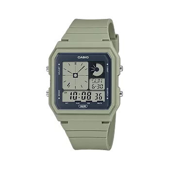 CASIO 卡西歐 方形設計 時尚休閒風格數位雙顯錶-LF-20W 3A-亞麻色