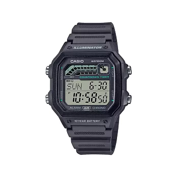CASIO 卡西歐 10年電池壽命 經典數位休閒錶 WS-1600H 計時 鬧鈴 8A-黑框