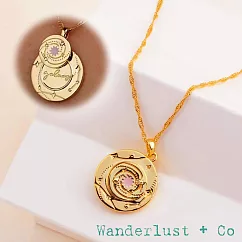 Wanderlust+Co 澳洲品牌 粉紅北極星 旋轉銀河金色錢幣項鍊 Galaxy Locket