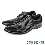 【GREEN PHOENIX】男 紳士鞋 商務鞋 德比鞋 學生 皮鞋 真皮 牛皮 布洛克雕花 EU40 黑色