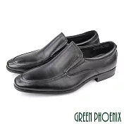 【GREEN PHOENIX】男 紳士鞋 商務鞋 學生 皮鞋 真皮 牛皮 素面 直套式 EU40 黑色