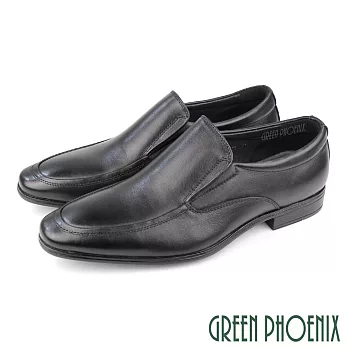 【GREEN PHOENIX】男 紳士鞋 商務鞋 學生 皮鞋 真皮 牛皮 素面 直套式 EU46 黑色