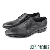 【GREEN PHOENIX】男 紳士鞋 商務鞋 德比鞋 學生 皮鞋 真皮 牛皮 綁帶 素面 EU43 黑色