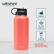 澳洲Wiltshire 48182 吸管不鏽鋼保溫瓶900ml (三色可選 珊瑚紅/沉穩藍/星燦藍) 珊瑚紅