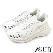 【Pretty】女 休閒鞋 運動鞋 老爹鞋 厚底 綁帶 透氣 JP23 白色