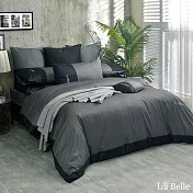義大利La Belle《靜致混搭》雙人長絨細棉刺繡四件式被套床包組(共兩色)-黑色