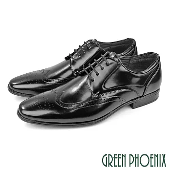 【GREEN PHOENIX】男 紳士鞋 商務鞋 德比鞋 學生 皮鞋 雕花 EU46 黑色