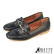 【Pretty】女 樂福鞋 便鞋 休閒鞋 馬銜釦 平底 台灣製 JP23 黑色