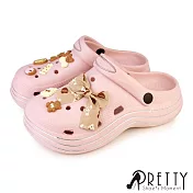 【Pretty】女 洞洞鞋 雨鞋 涼鞋 拖鞋 兩穿 防水 輕量 小熊 EU38 粉紅色