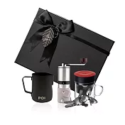【PO:Selected】丹麥手沖咖啡三件禮盒組(咖啡磨2.0/玻璃杯240ml-共4色/拉花杯-黑) 紅