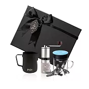 【PO:Selected】丹麥手沖咖啡三件禮盒組(咖啡磨2.0/玻璃杯240ml-共4色/拉花杯-黑) 天使藍