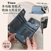 【Timo】多功能背貼式收納卡夾皮套 多角度手機支架 零錢包一體卡夾 黑色
