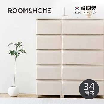 【韓國ROOM&HOME】韓國製34面寬五層抽屜收納櫃(木質天板)-DIY- 淺米棕