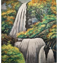 【玲廊滿藝】伍金環-大雨後的瀑布93x82cm