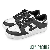 【GREEN PHOENIX】男 板鞋 休閒鞋 皮革 綁帶 平底 台灣製 JP25.5 白黑色