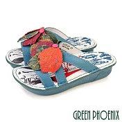 【GREEN PHOENIX】女 拖鞋 厚底 氣墊 真皮 輕量 手縫 繽紛 EU40 藍色