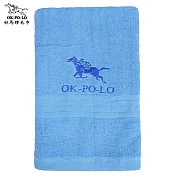【OKPOLO】台灣製造好馬繡花素色浴巾-2條入(柔順厚實) 矢車菊藍