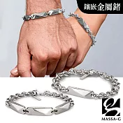 MASSA-G【燦光】金屬鍺錠白鋼圓型手鍊對鍊組 銀-20cm+17cm