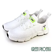 【GREEN PHOENIX】男 休閒鞋 運動鞋 潮鞋 素面 綁帶 直套式 飛線編織 JP26 白色