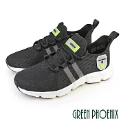 【GREEN PHOENIX】男 休閒鞋 運動鞋 潮鞋 素面 綁帶 直套式 飛線編織 JP26 黑色