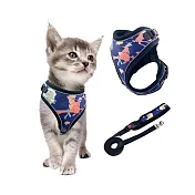 【Party World】動物星球貓咪專用胸背帶 附專用牽繩 S 藍