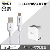 【REAICE】 PD20W 快速充電頭+USB-A &Type-C耐用編織充電線 紫色