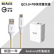 【REAICE】 PD33W 快速充電頭+USB-A &Type-C耐用編織充電線  黃色