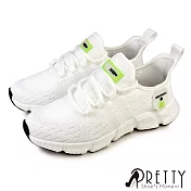 【Pretty】女 休閒鞋 運動鞋 潮鞋 素面 綁帶 直套式 飛線編織 JP25 白色