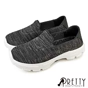 【Pretty】女 懶人鞋 健走鞋 休閒鞋 直套式 微寬楦 輕量 減壓避震 JP24 黑色