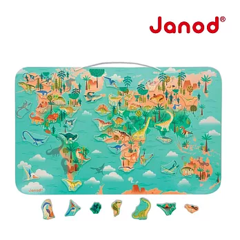 【法國Janod】磁性木質拼圖-恐龍地圖50pcs