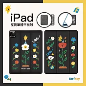 【Knocky x 草棉谷】『夜空花花款』iPad Air4/5/Pro11 (22/21/20/18) 平板保護殼 (三折式/軟邊/羽絨面料/左側筆槽保護套)