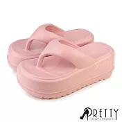 【Pretty】女 拖鞋 夾腳 防水 厚底 輕量 一體成型 EU38 粉紅色