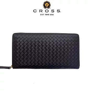 【CROSS】台灣總經銷 限量1折 頂級小羊皮編織紋拉鍊長夾皮夾 蒂蜜特系列 全新專櫃展示品 (贈禮盒提袋) 黑色