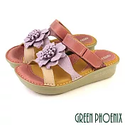 【GREEN PHOENIX】女 涼鞋 拖鞋 兩穿 花朵 厚底 全真皮 沾黏式 台灣製 EU39 磚紅色8