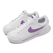 Nike 休閒鞋 Wmns Court Legacy Lift 女鞋 白 紫 皮革 厚底 增高 復古 縫線 DM7590-103