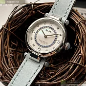 COACH蔻馳精品錶,編號：CH00139,26mm圓形銀精鋼錶殼白銀色錶盤真皮皮革淺藍錶帶