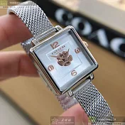 COACH蔻馳精品錶,編號：CH00140,22mm方形銀精鋼錶殼白銀色錶盤米蘭銀色錶帶