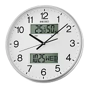 SEIKO 精工 多合一 日期/星期/溫度/濕度靜音滑動式指針掛鐘時鐘-QXL013S(安靜多功能掛鐘時鐘) 銀色