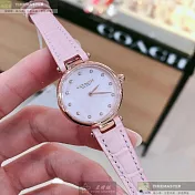 COACH蔻馳精品錶,編號：CH00146,26mm圓形玫瑰金精鋼錶殼粉紅色錶盤真皮皮革粉紅錶帶