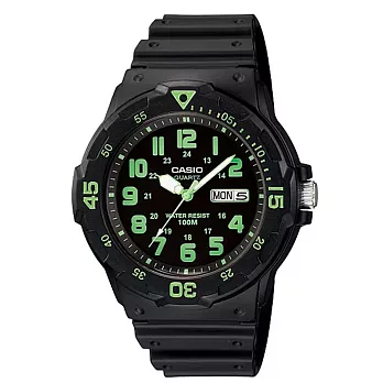 CASIO 卡西歐 MRW-200H 時尚低調系列防水運動手錶 黑綠3BV