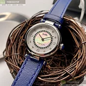 COACH蔻馳精品錶,編號：CH00155,26mm圓形銀精鋼錶殼貝母錶盤真皮皮革寶藍錶帶