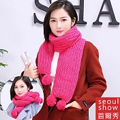 Seoul Show首爾秀 韓版加厚馬海毛棒針毛球圍巾 玫紅