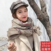 Seoul Show首爾秀 英倫經典千鳥格仿羊絨百搭圍巾披肩  咖啡駝