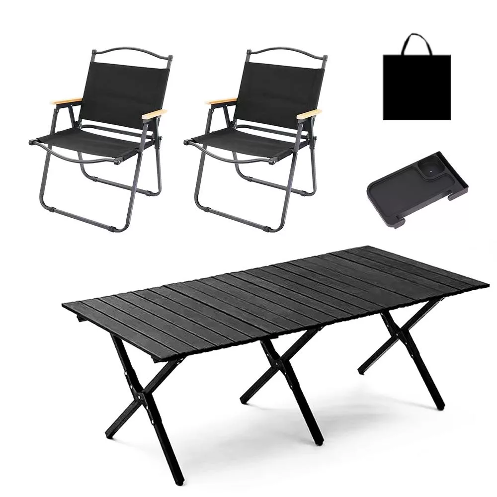 E.C outdoor 戶外露營折疊鋁合金桌椅五件組-贈收納袋 露營桌椅 收納桌椅 摺疊桌椅 -鋁合金黑