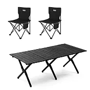 E.C outdoor 戶外露營折疊輕量桌椅三件組-贈收納袋 露營桌椅 收納桌椅 摺疊桌椅 -鋁合金黑
