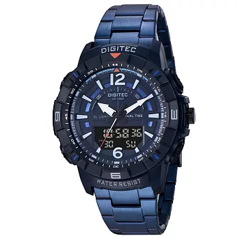 DIGITEC 數碼科技 DA-2131R 經典個性雙顯不銹鋼電子錶(防水) 尊貴藍