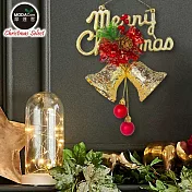 摩達客台製精緻8吋聖誕快樂英文字牌雙鐘吊飾-紅金系（歐美外銷人氣品）