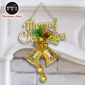 摩達客台製精緻8吋聖誕快樂英文字牌雙鐘吊飾-燦金系（歐美外銷人氣品）
